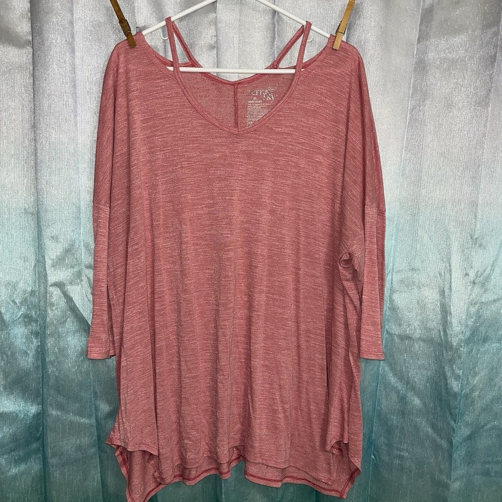 Terra & Sky‎ Women's V-Neck Shirt 2XL (20W-22W) Pink/Red Heather Soft